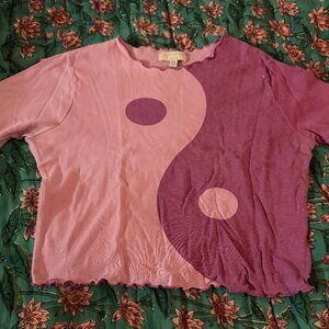 Purple Yin Yang Long Sleeve Ruffle Crop Top